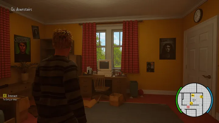 Sam exploring his bedroom in Agefield