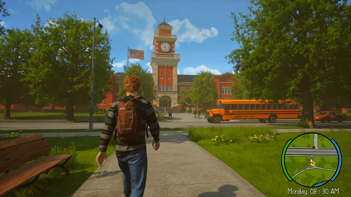 Sam arriving at Agefield High on a school morning